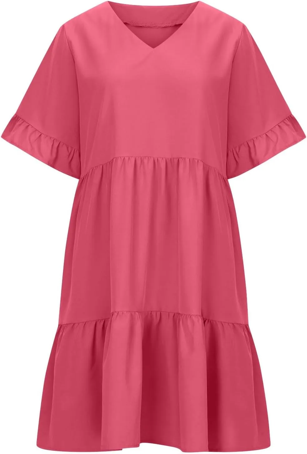 JOAU Dresses for Women Summer 2025 V Neck Short Ruffle Sleeve A Line Tiered Flowy Casual Trendy Mini Beach Dress with Pockets