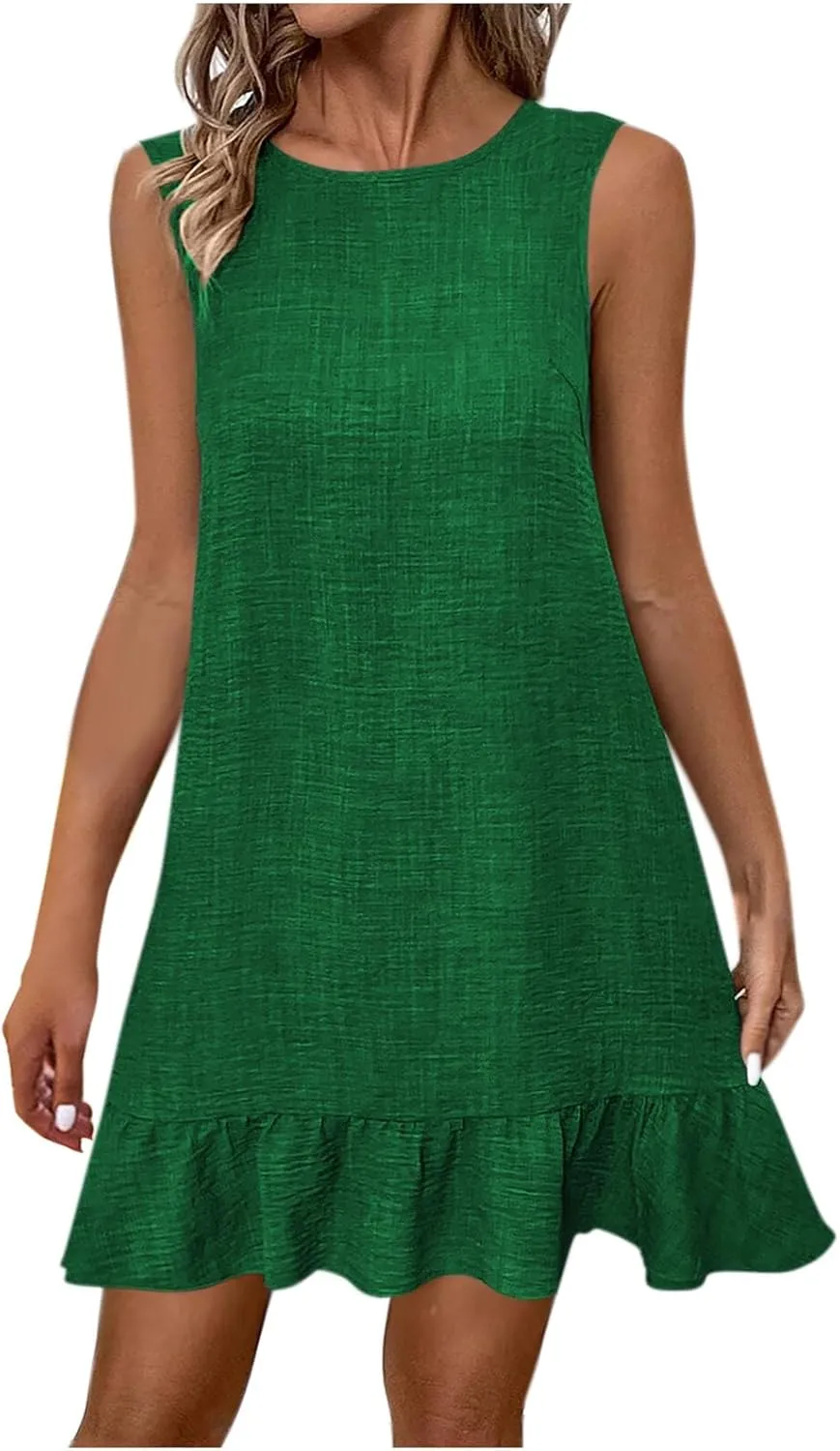 JOAU Womens Crew Neck Bowknot Backless Tank Dresses Fashion Casual Summer Sleeveless A-line Flowy Ruffle Hem Mini Sundress