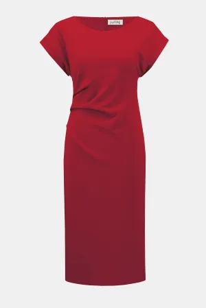 Joseph Ribkoff Radiant Red Scuba Crepe Sheath Dress with Pleats