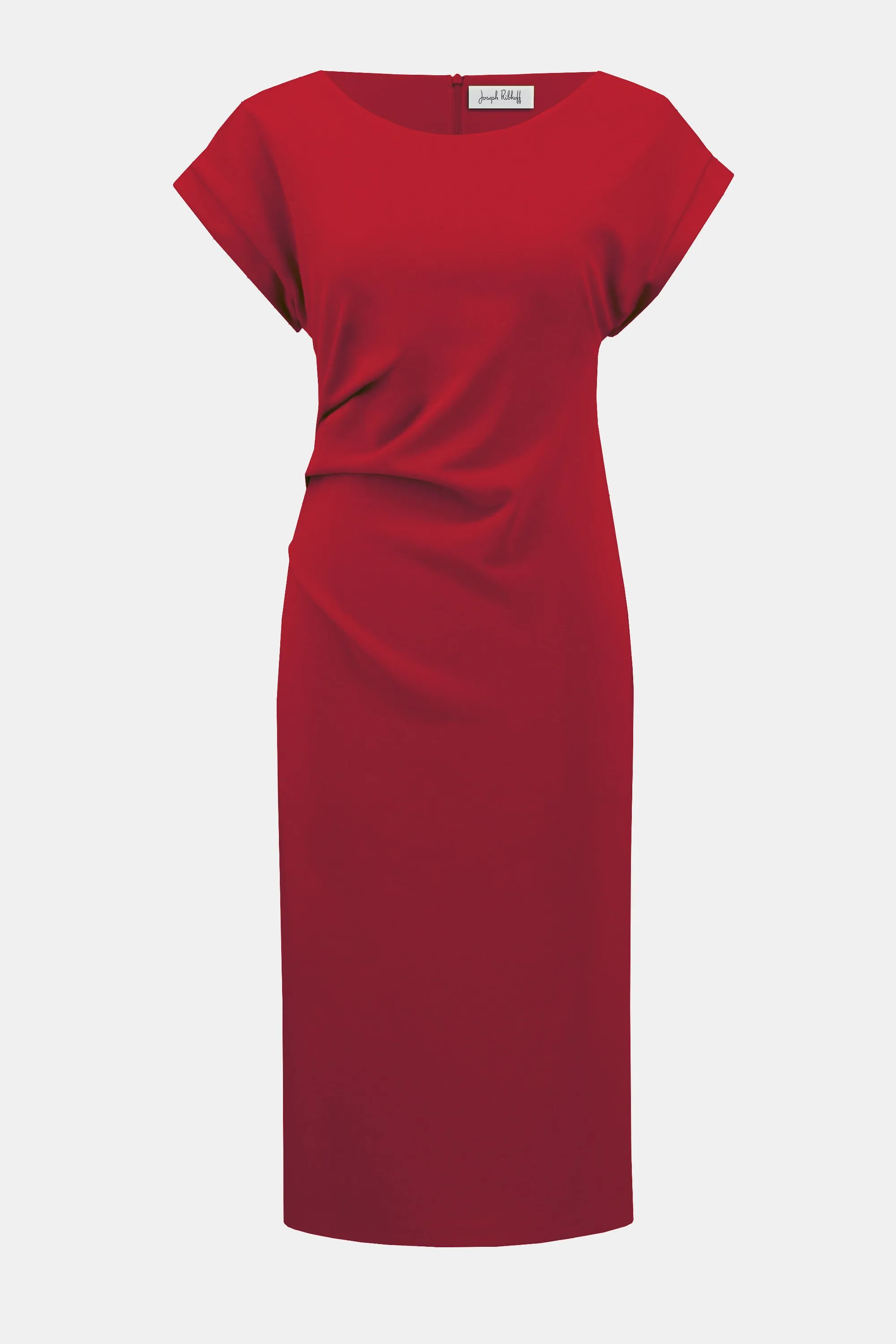 Joseph Ribkoff Radiant Red Scuba Crepe Sheath Dress with Pleats