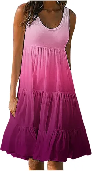 jsaierl Women's Sleeveless Ruffle Mini Dress Fashion Gradient Tank Cami Dress Summer Flowy High Waited A Line Tie Dye Dresses