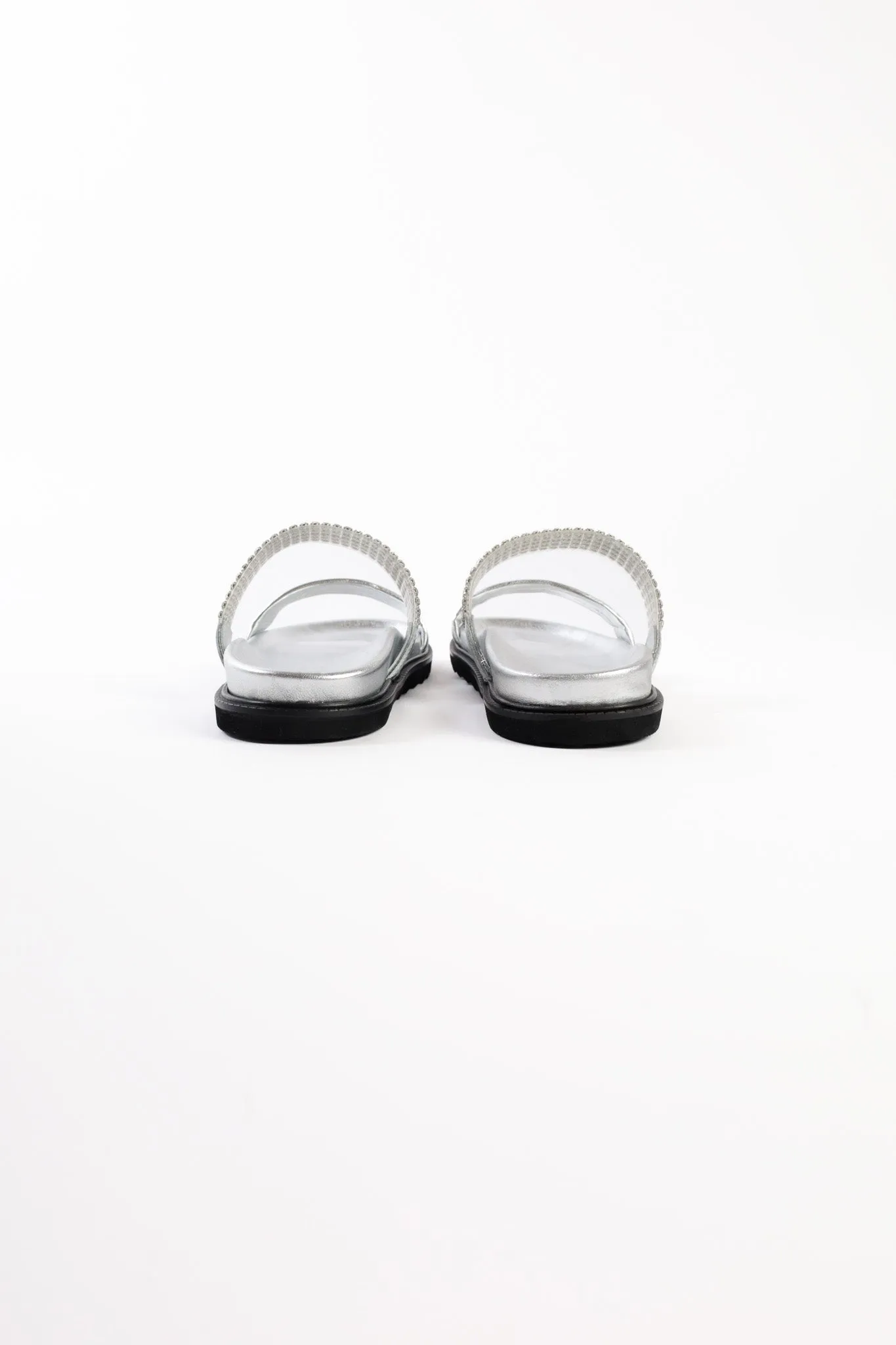 JULS SILVER – Two Strap Footbed Sandals with Strass Decoration
