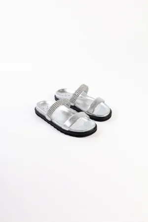 JULS SILVER – Two Strap Footbed Sandals with Strass Decoration