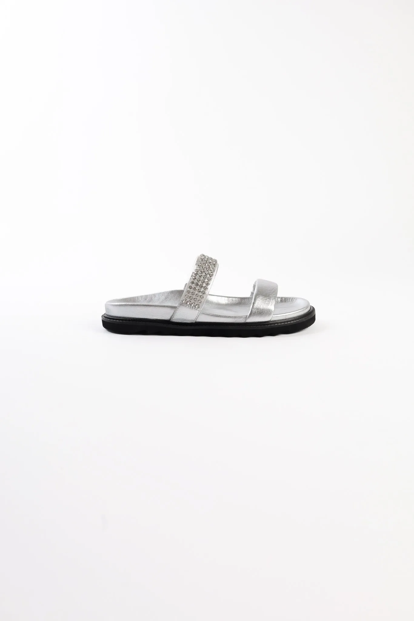 JULS SILVER – Two Strap Footbed Sandals with Strass Decoration