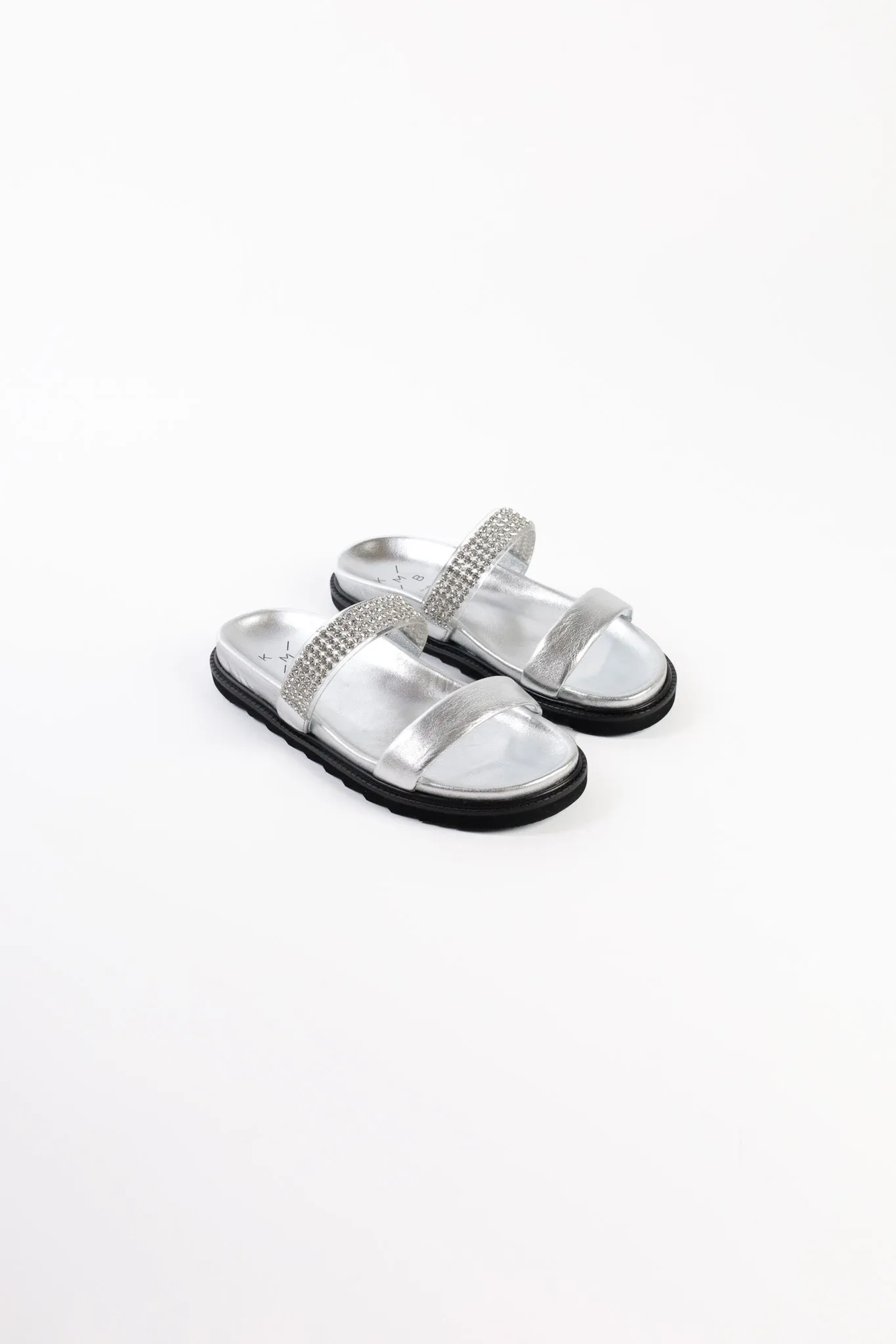 JULS SILVER – Two Strap Footbed Sandals with Strass Decoration