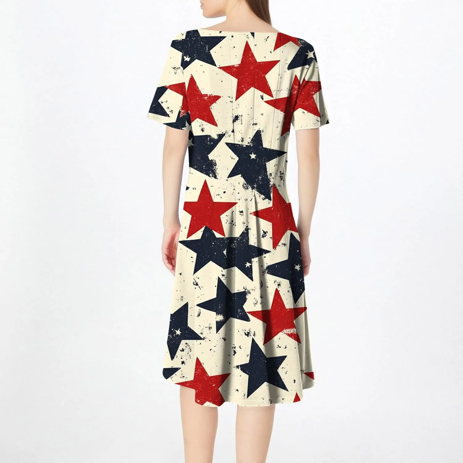July 4Th Dresses for Women Midi Red White and Blue Dress Short Sleeve Patriotic Dresses Holiday Festival Dress