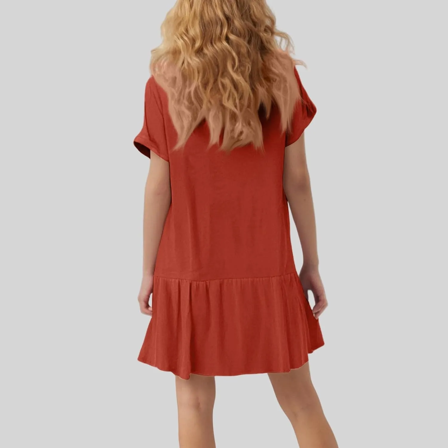 Kenvina Summer Dresses for Women 2025 T Shirt Dress Casual Short Sleeve Ruffle Hem Crewneck Loose Mini Dresses with Pockets