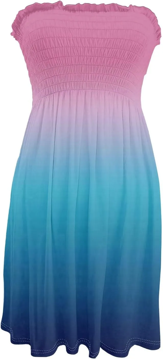 Kenvina Women Summer Dresses 2025 Smocked Tube Dress Sexy Off Shoulder Sleeveless Strapless Sundresses Beach Cover Ups