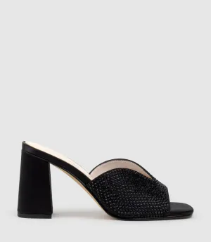 KIRA85 Jewelled V Throat Slide in Black Satin