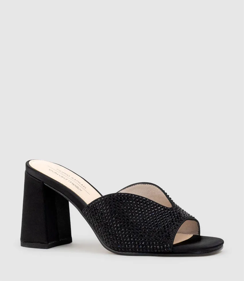 KIRA85 Jewelled V Throat Slide in Black Satin