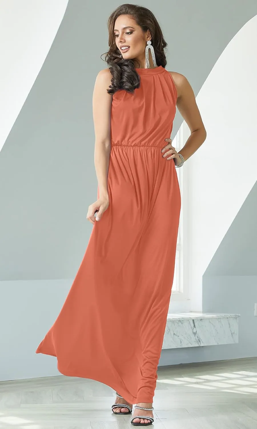 KOH KOH 2025 Sexy Sleeveless Summer Formal Flowy Casual Gown