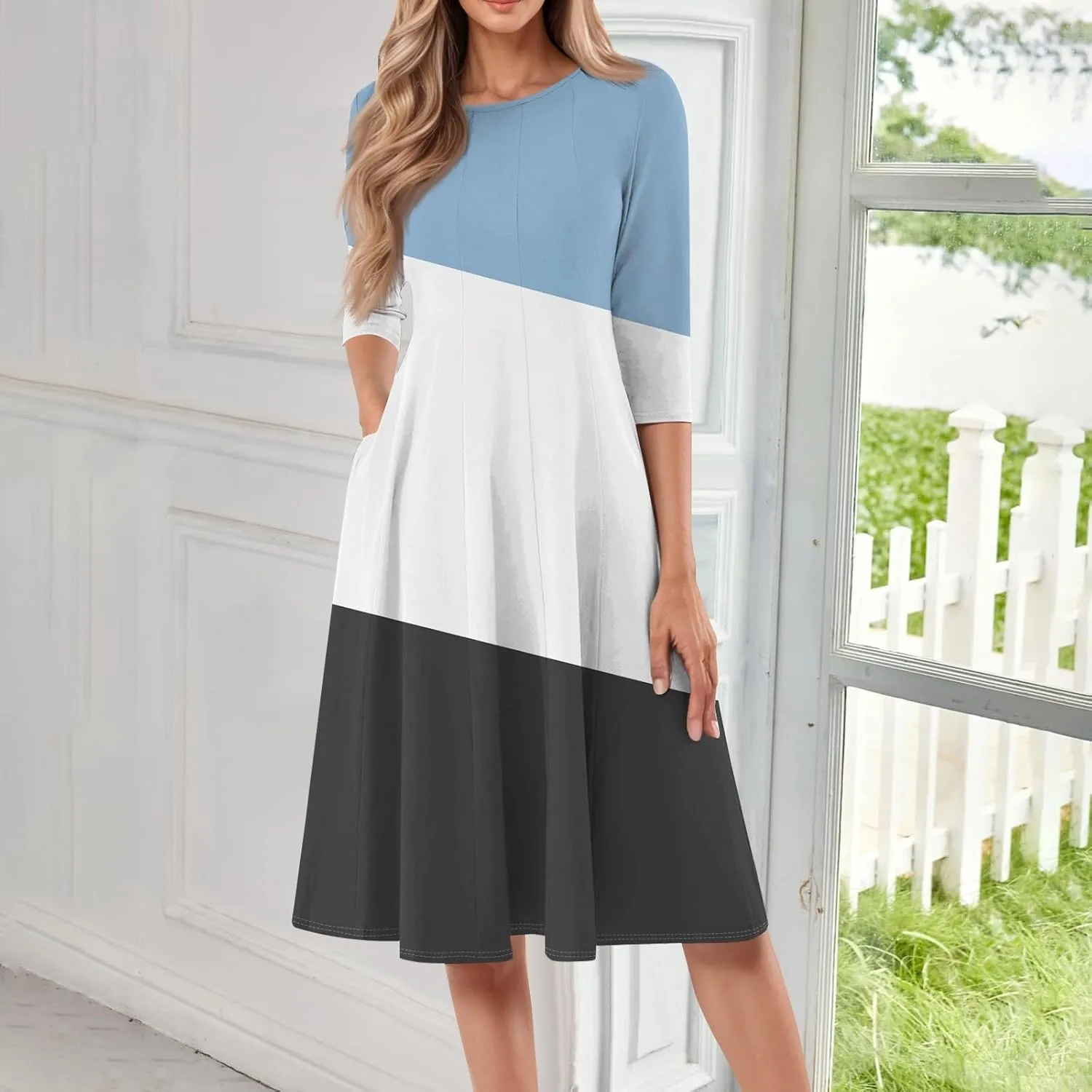 Ladies Floral Lightweight Dress Midi Breathable Beachwear Sleevelesss Vacation A-Line Weddings Pockets, Fashion Dresses