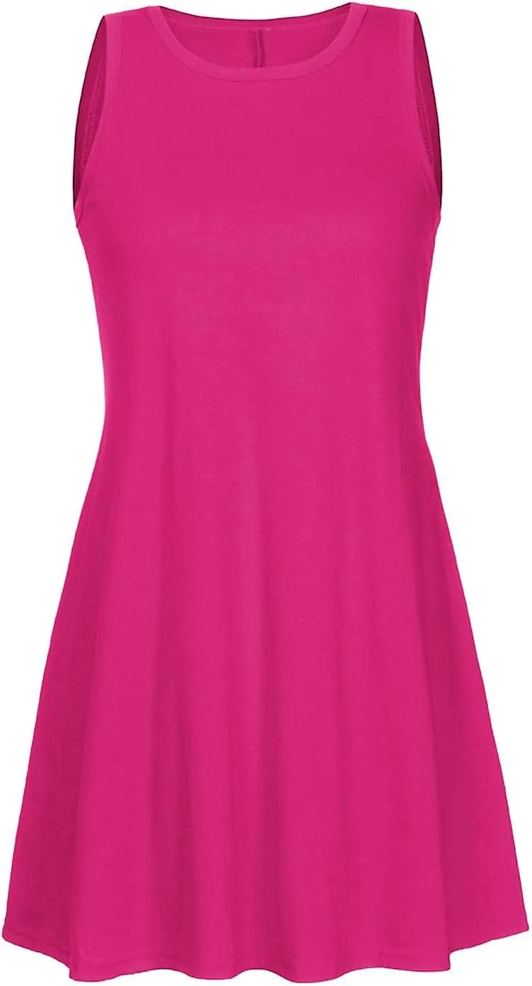 Ladies Mini Dresses with Pockets,Sleeveless Summer Dresses Elegant Plain Tank Dress Casual Loose High Waist Mini Dress