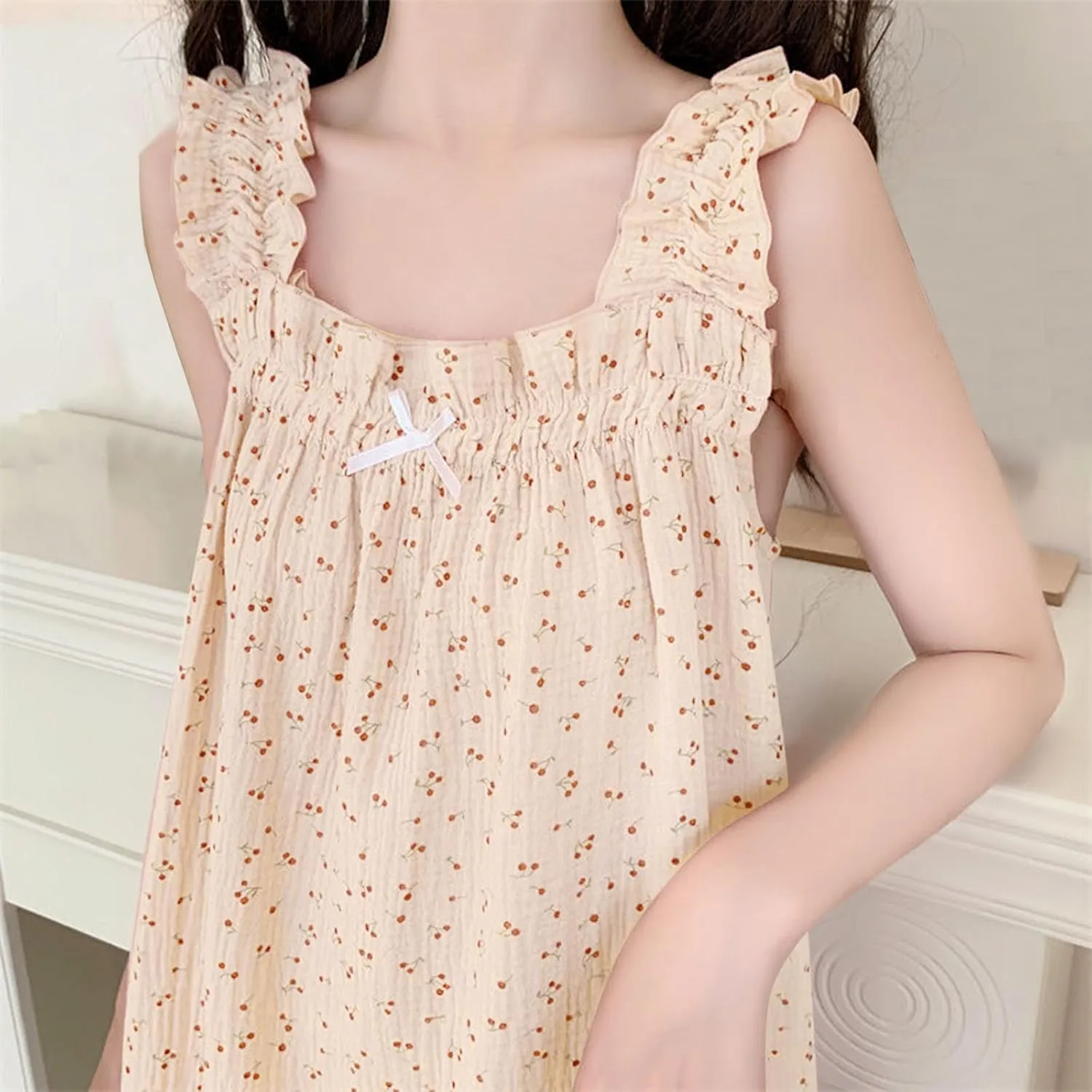 Ladies Summer Dress Sleeveless Flowy A Line Cami Dress Floral Print Suspenders Nightdress Cute Midi Pajamas Dress