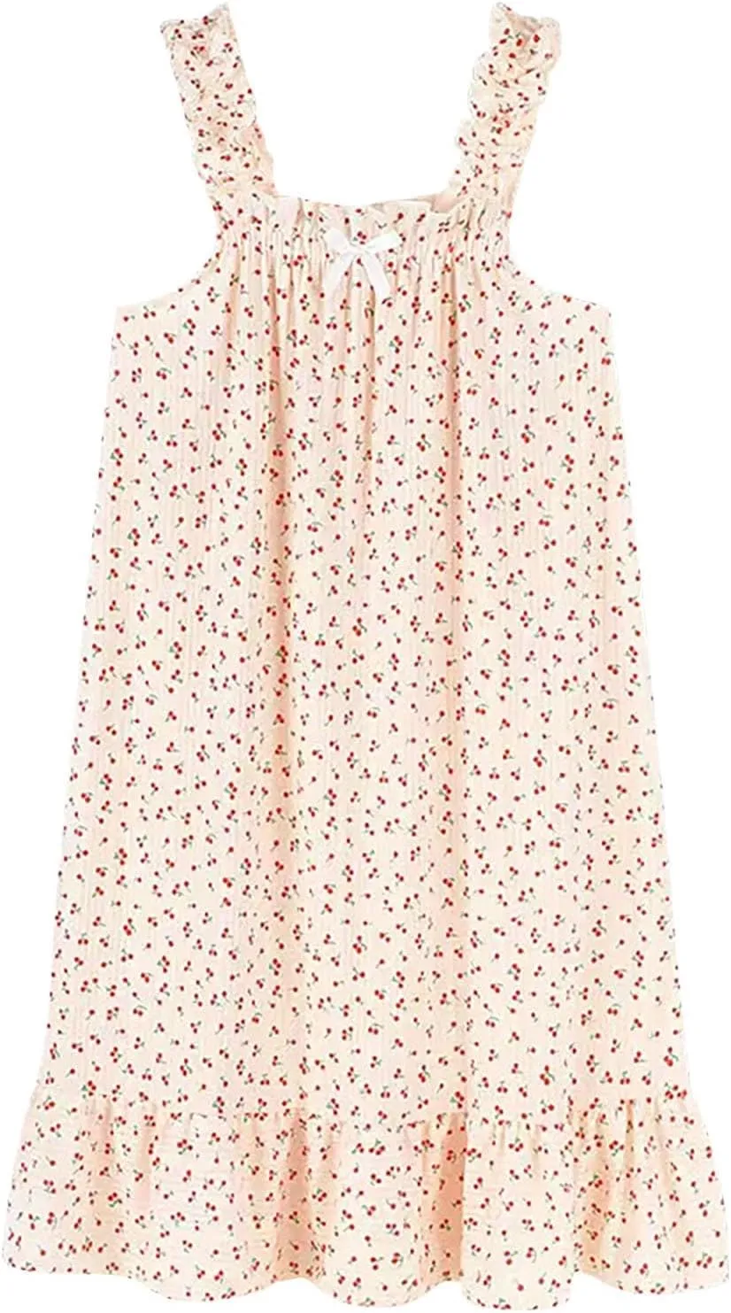 Ladies Summer Dress Sleeveless Flowy A Line Cami Dress Floral Print Suspenders Nightdress Cute Midi Pajamas Dress