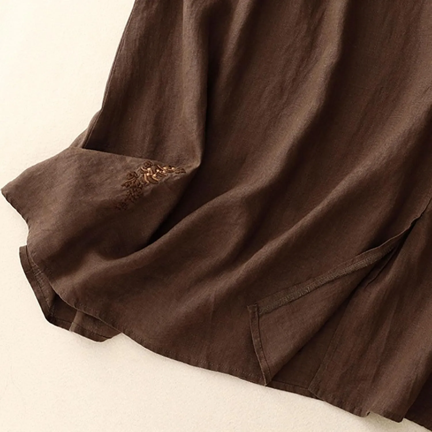 Linen A Line Skirt for Women Casual Elastic Waist Cotton Maxi Skirts Embroidered Boho Summer Skirt