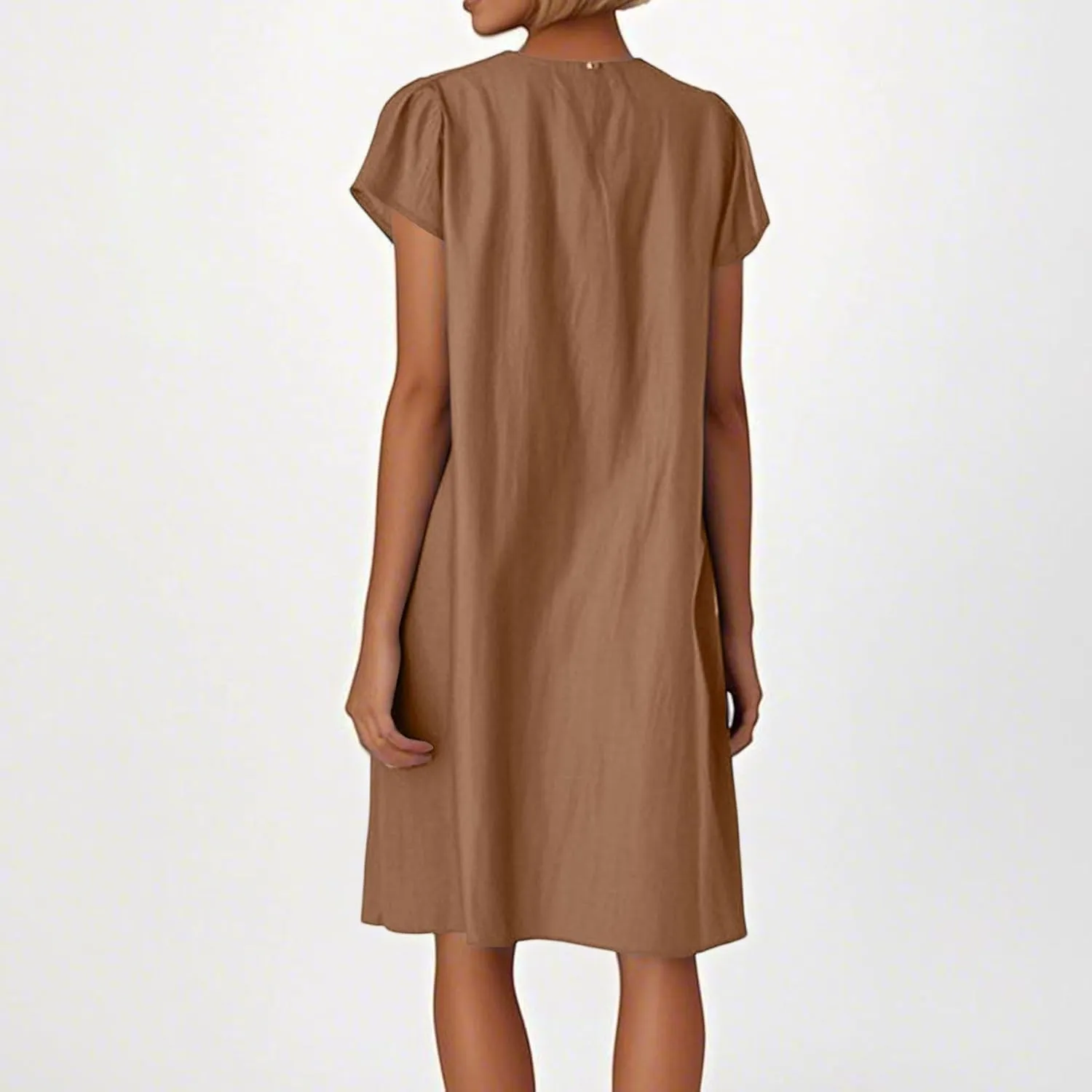 Linen Dress Women 2025 Summer Crew Neck Casual Midi Dress Plus Size Cap Sleeve Pleated Beach Dresses Vacation Outfits