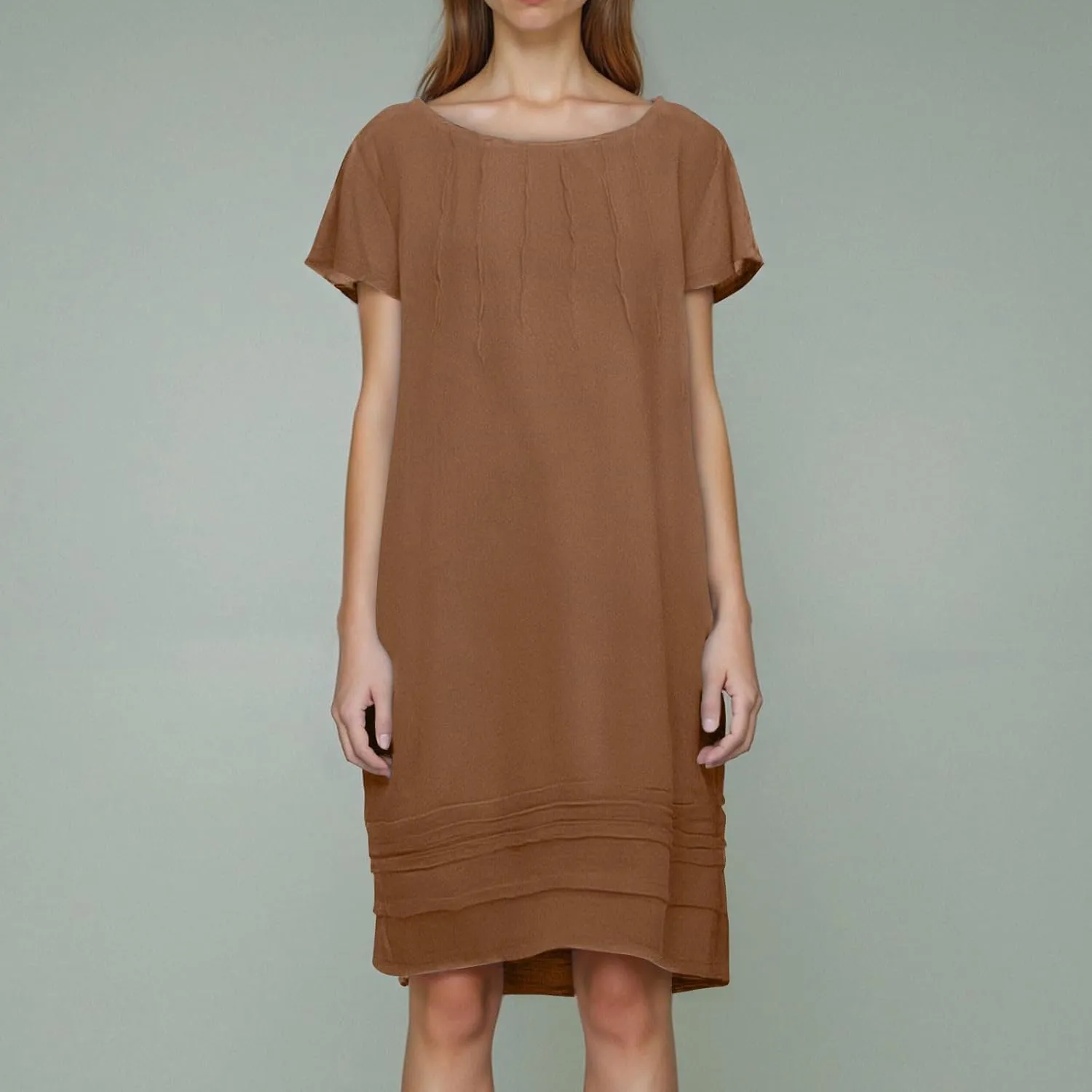 Linen Dress Women 2025 Summer Crew Neck Casual Midi Dress Plus Size Cap Sleeve Pleated Beach Dresses Vacation Outfits