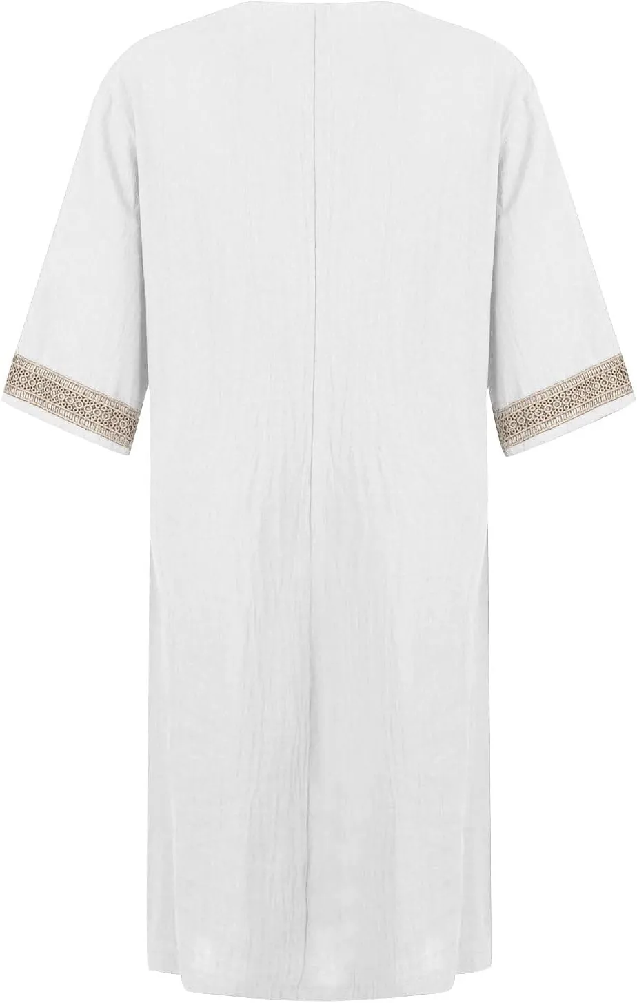 Linen Dresses for Women 2024 Summer 3/4 Sleeve Lace Embroidered V Neck A Line Dress Sexy Beach Vacation T Shirt Dress