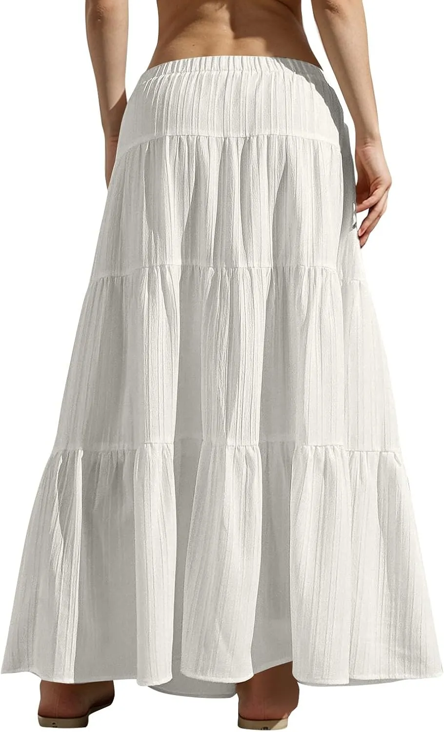 Linen Maxi Skirts for Women Elegant Pleated Tiered A Line Long Skirt Casual Summer Flowy Beach Skirt Vacation Outfits