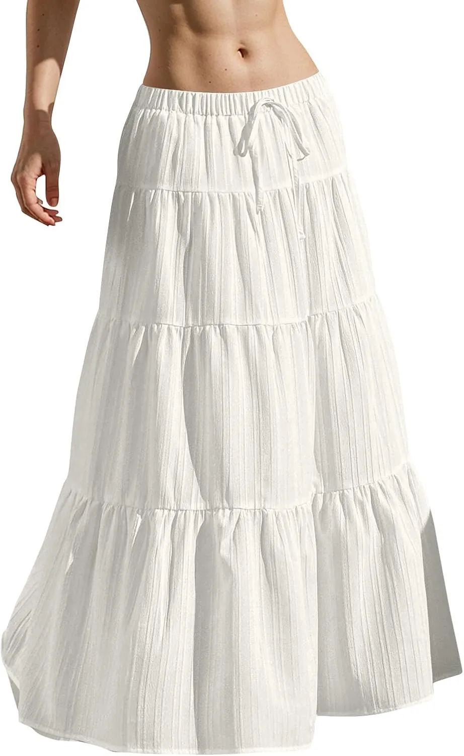 Linen Maxi Skirts for Women Elegant Pleated Tiered A Line Long Skirt Casual Summer Flowy Beach Skirt Vacation Outfits