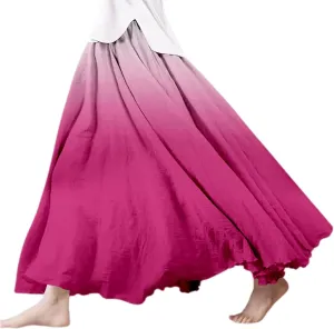 Linen Skirts for Women,Boho Maxi Skirts,Elastic Waist Long Skirt Double Layer Bohemian Beach A-Line Dress