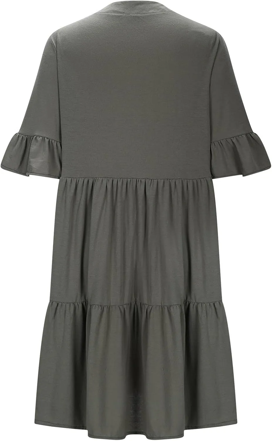 Lmdudan Dresses for Women Summer V Neck Ruffle Sleeve A Line Tiered Flowy Dresses Casual Trendy Mini Beach Dress with Pockets