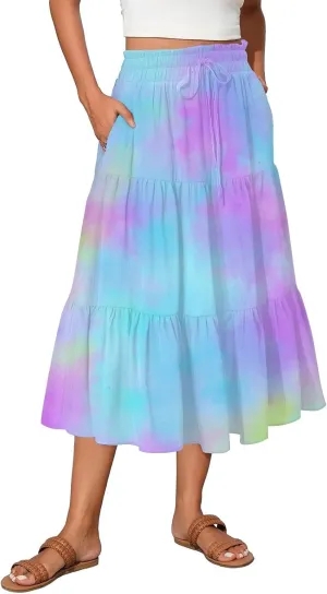 Long Maxi Skirt for Women High Waist Boho Flowy A-Line Maxi Skirt for Summer