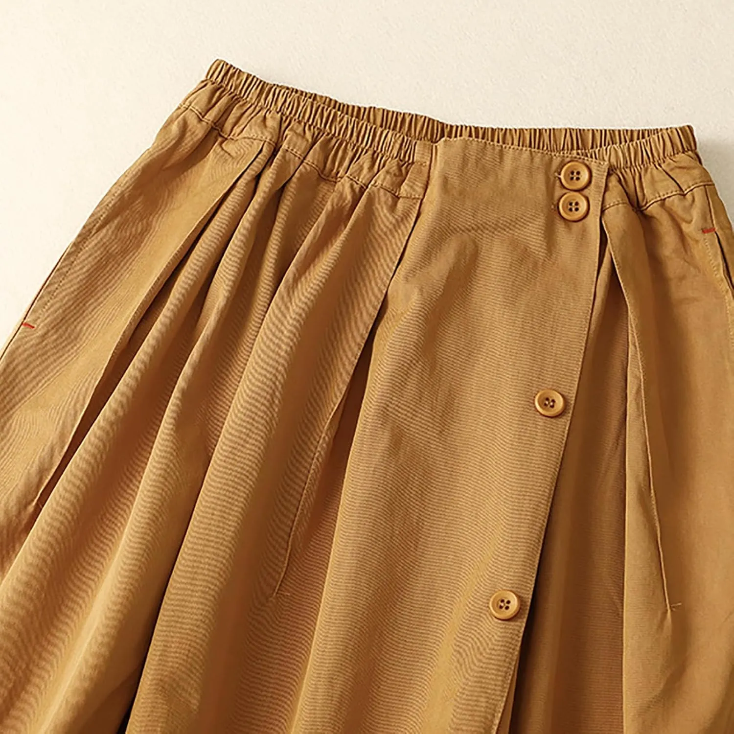 Long Skirts for Women 2024 Elastic Waist Buttons Solid Skirt Summer Causal Ruffle Pleated A-Line Flared Maxi Skirts
