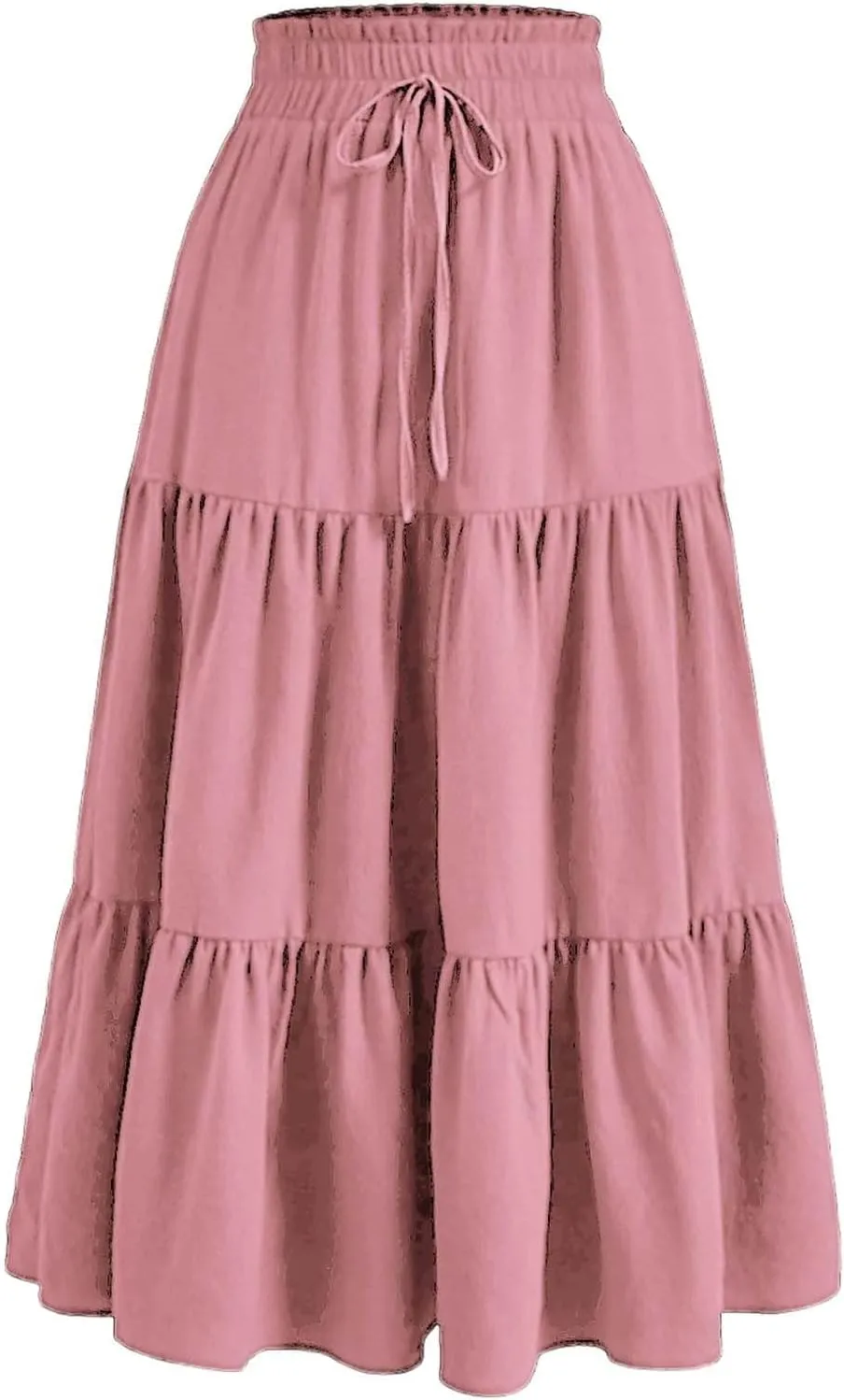 Long Skirts for Women Trendy Summer Boho Flowy Skirt Swing Tiered Maxi Skirt Elastic Waist Pleated Midi Beach Dress