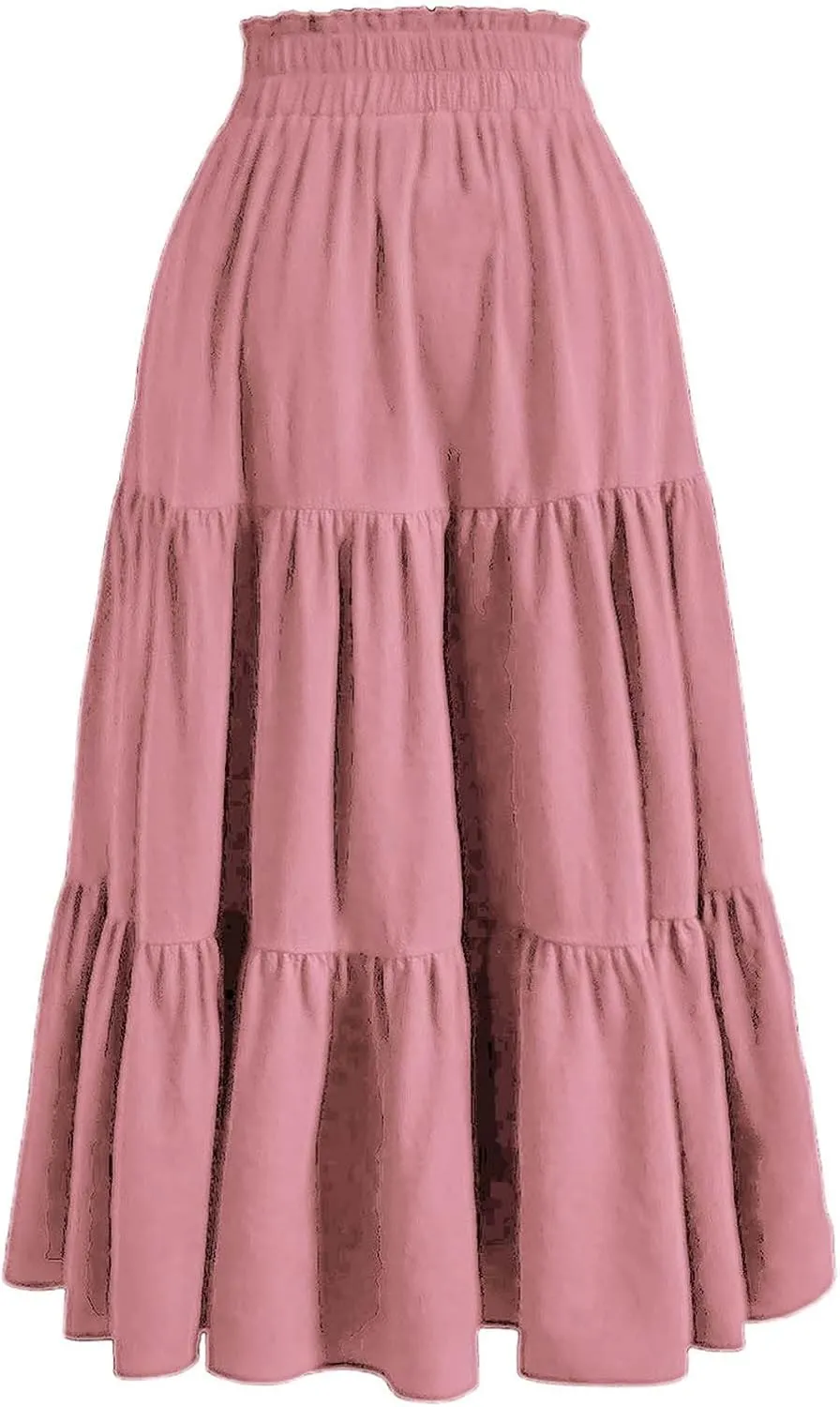 Long Skirts for Women Trendy Summer Boho Flowy Skirt Swing Tiered Maxi Skirt Elastic Waist Pleated Midi Beach Dress