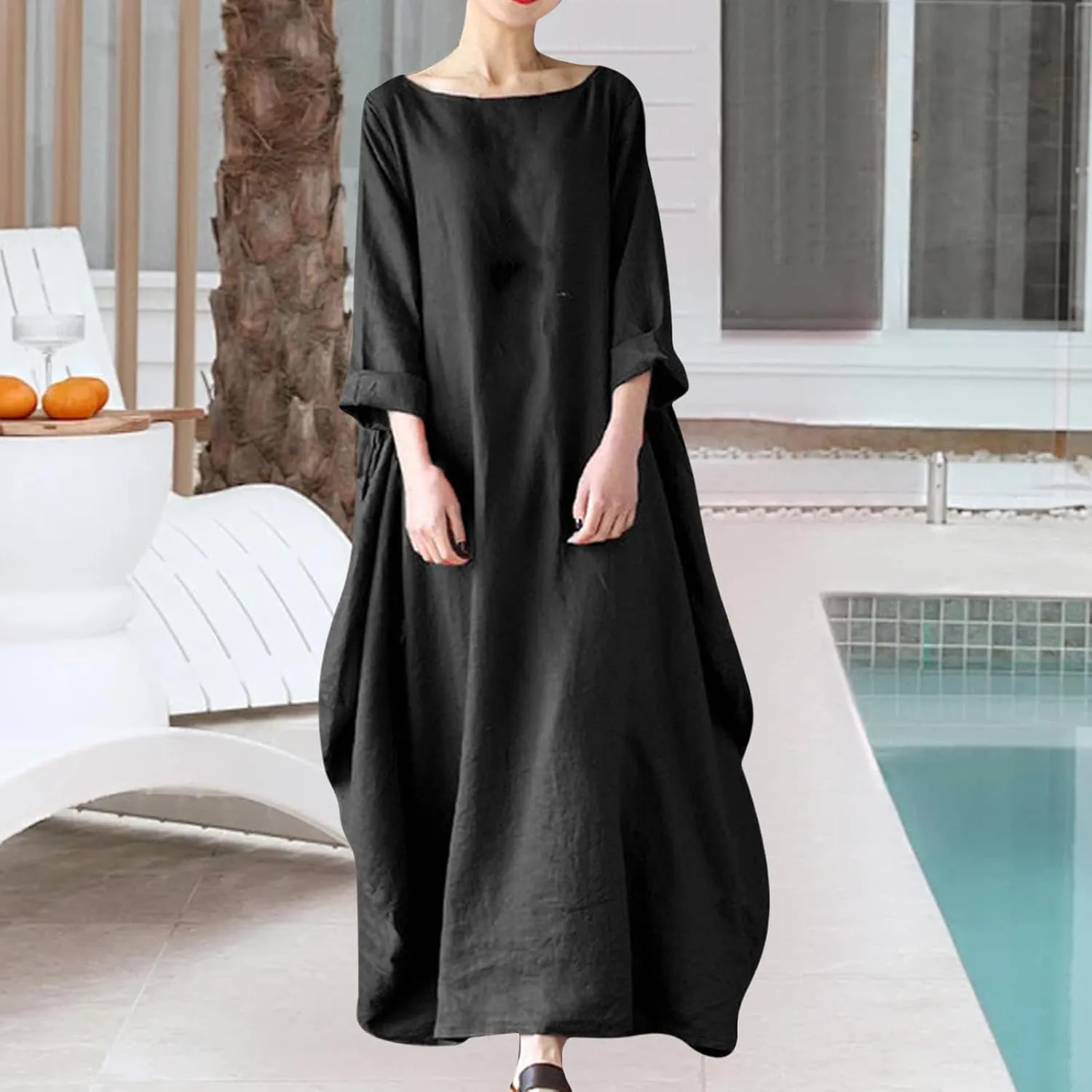 Long Sleeve Dresses for Women Ruffle Hem Oversized Loose Dress Casual Maxi Dresses Ladies Summer Sundress Fashion