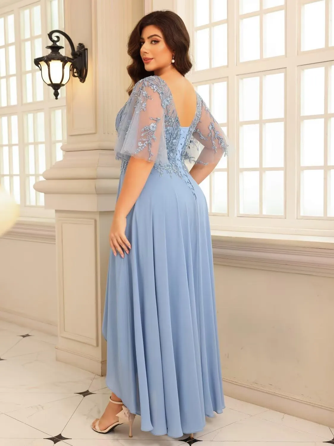 Loyeloy Women's V Neck Mother of The Bride Dresses with Pockets 2025 Sparkly Beaded Chiffon Aline Formal Evening Gowns