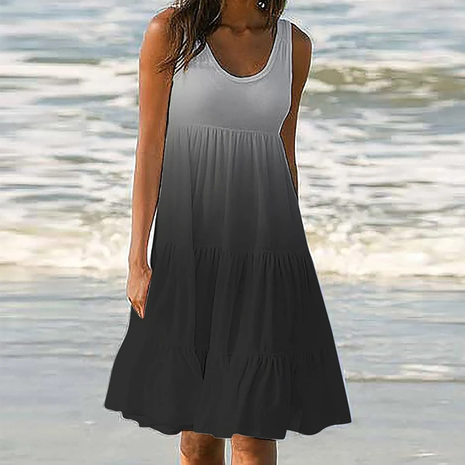 LRMQS Sundresses for Women Casual Beach 2024 Sleeveless Resort Wear Vacation Sun Dresses Tropical Spring Summer Tank Dress