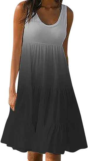 LRMQS Sundresses for Women Casual Beach 2024 Sleeveless Resort Wear Vacation Sun Dresses Tropical Spring Summer Tank Dress