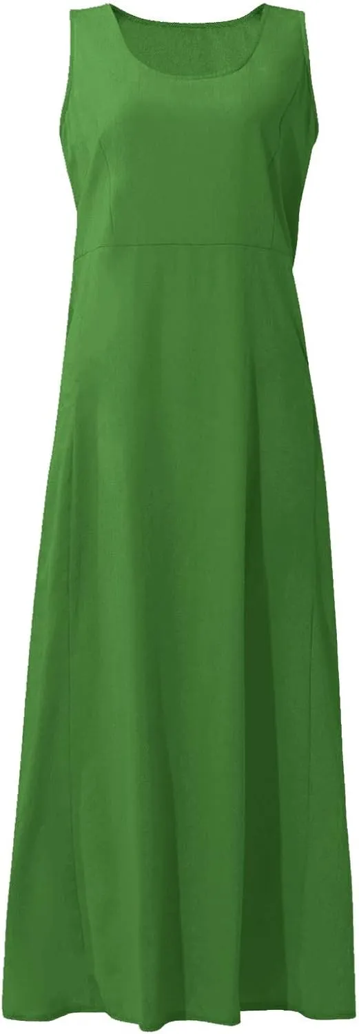 Maxi Dress for Women Linen Dress Summer Sun Dresses 2025 Sleeveless Swing Casual Long Formal with Pockects