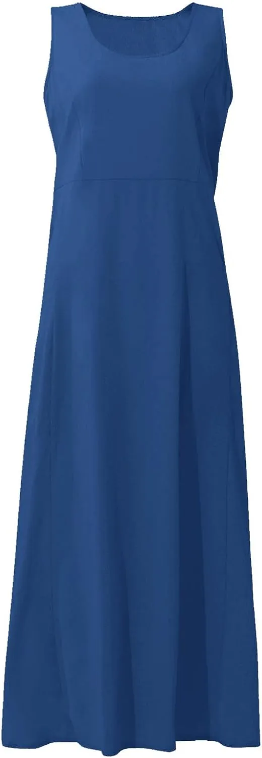 Maxi Dress for Women Linen Dress Summer Sun Dresses 2025 Sleeveless Swing Casual Long Formal with Pockects
