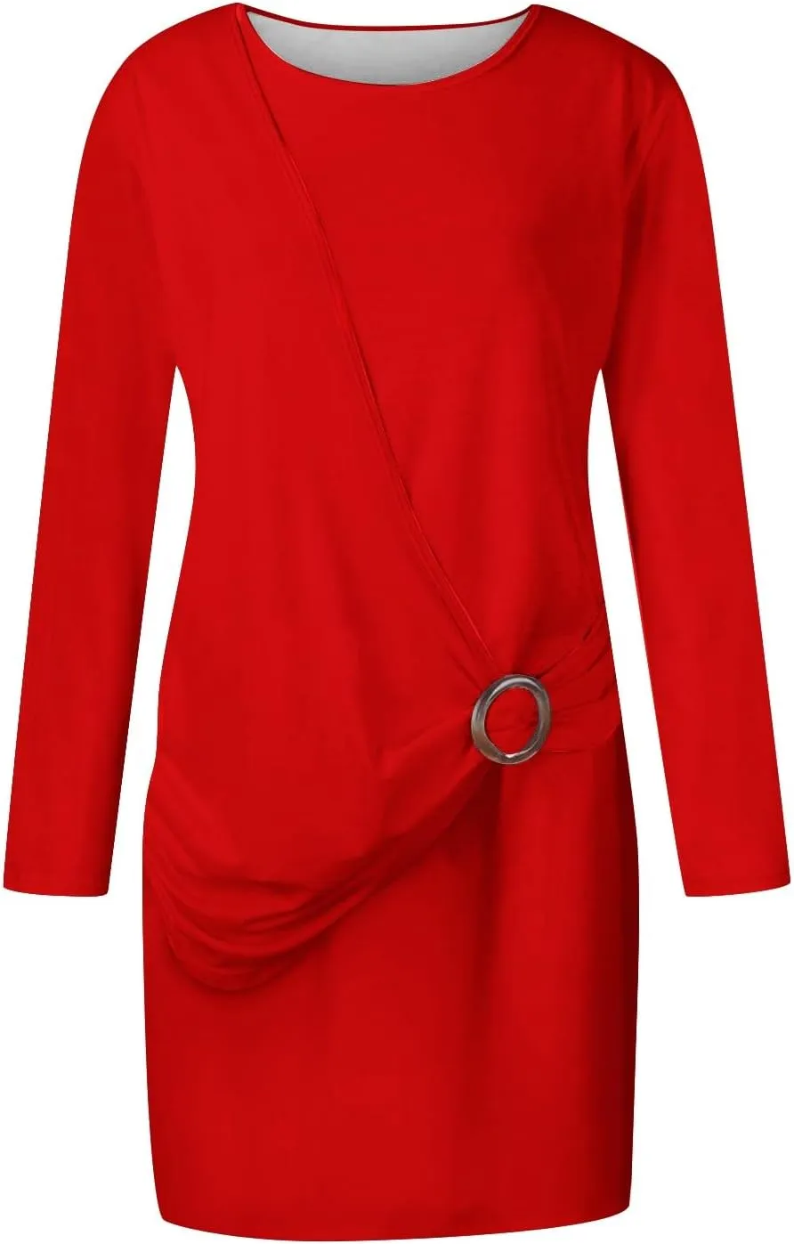 Maxi Dress for Women Long-Sleeve O Neck Casual Dresses for Women Plain Funny Corset Dress