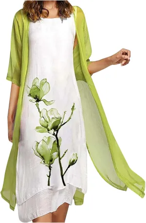 Maxi Dress for Women,Summer Casual Two Piece Set Wedding Guest Plus Size Elegant Floral Boho Beach Sundress