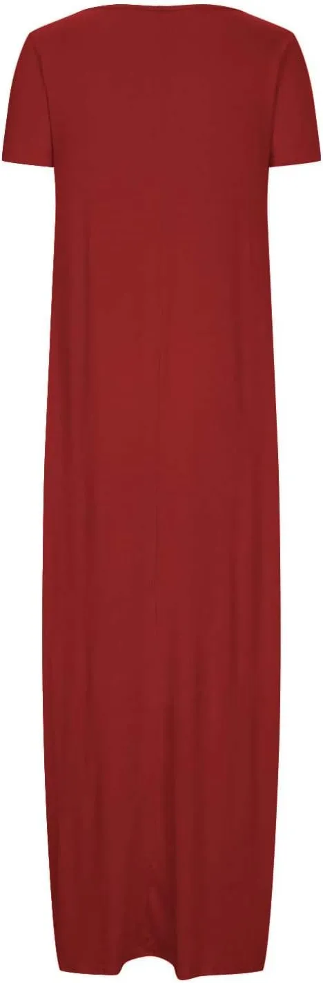 Maxi Dresses for Women 2025 Casual Short Sleeve Round Neck Summer Dresses Plus Size Loose Fit Long Beach Sundress