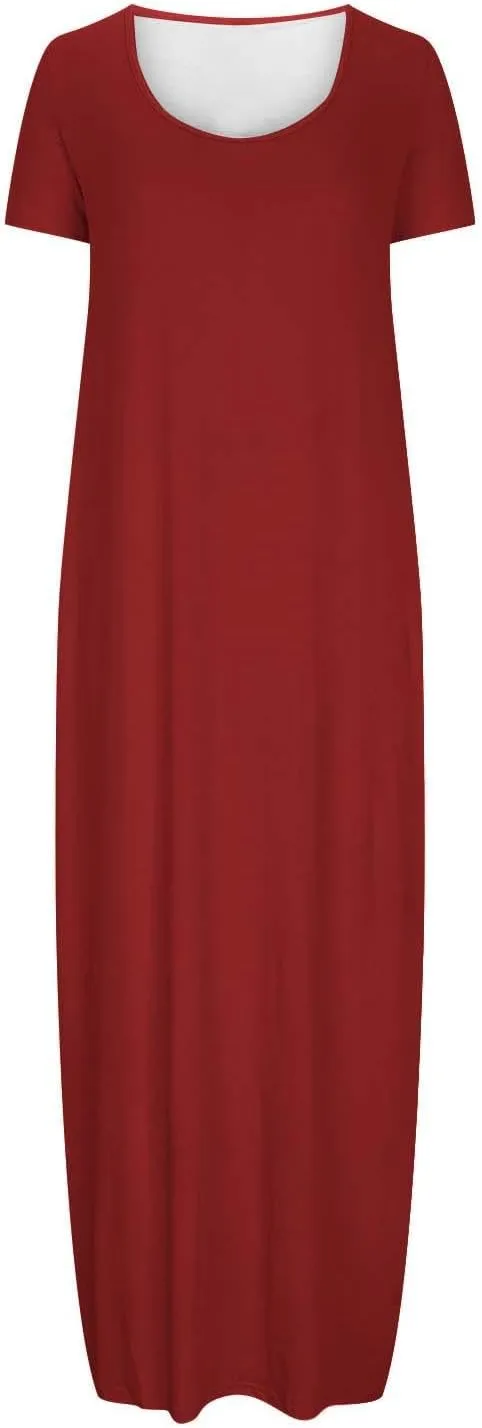 Maxi Dresses for Women 2025 Casual Short Sleeve Round Neck Summer Dresses Plus Size Loose Fit Long Beach Sundress
