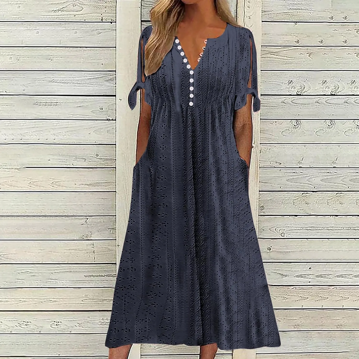Maxi Long Dresses for Women 2025 Summer Womens Eyelet Dress Short Sleeve Tshirt Dress Casual Vacation Sundress