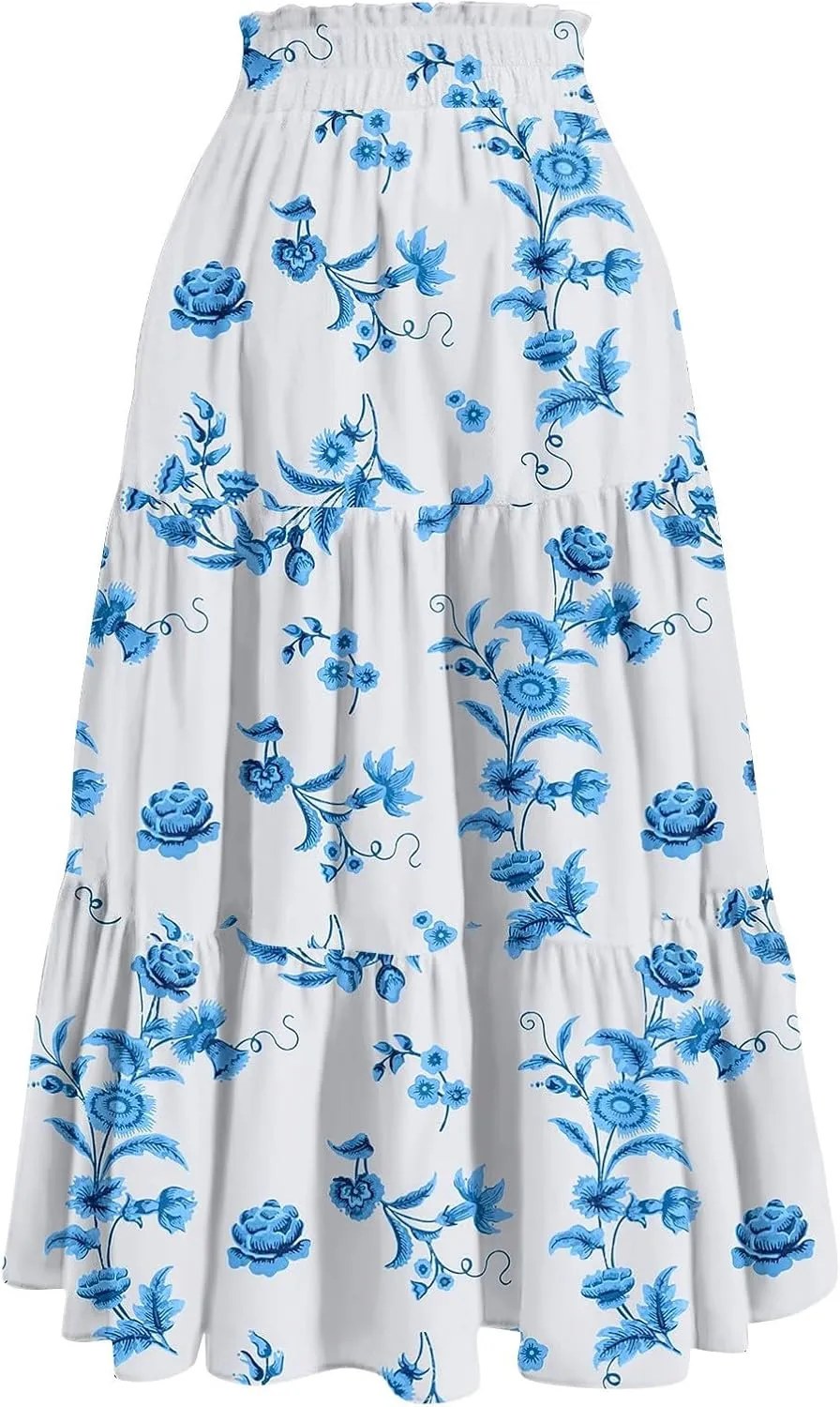 Maxi Long Skirts for Women Summer Floral Tiered A Line Pleated Swing Skirts Boho Flowy Renaissance Vacation Skirt