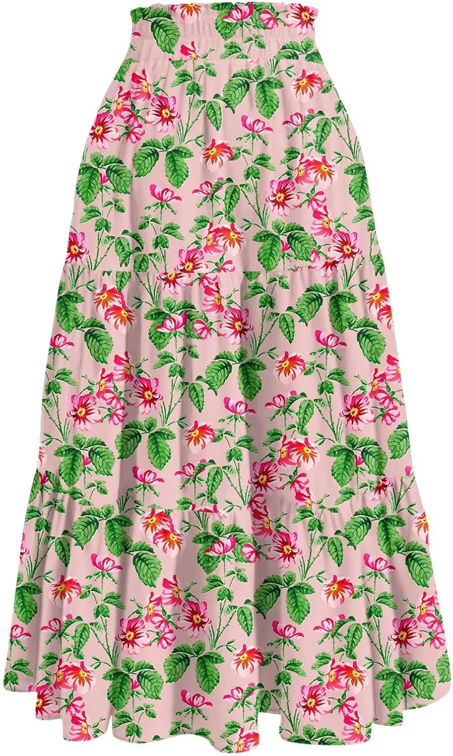 Maxi Long Skirts for Women Summer Floral Tiered A Line Pleated Swing Skirts Boho Flowy Renaissance Vacation Skirt