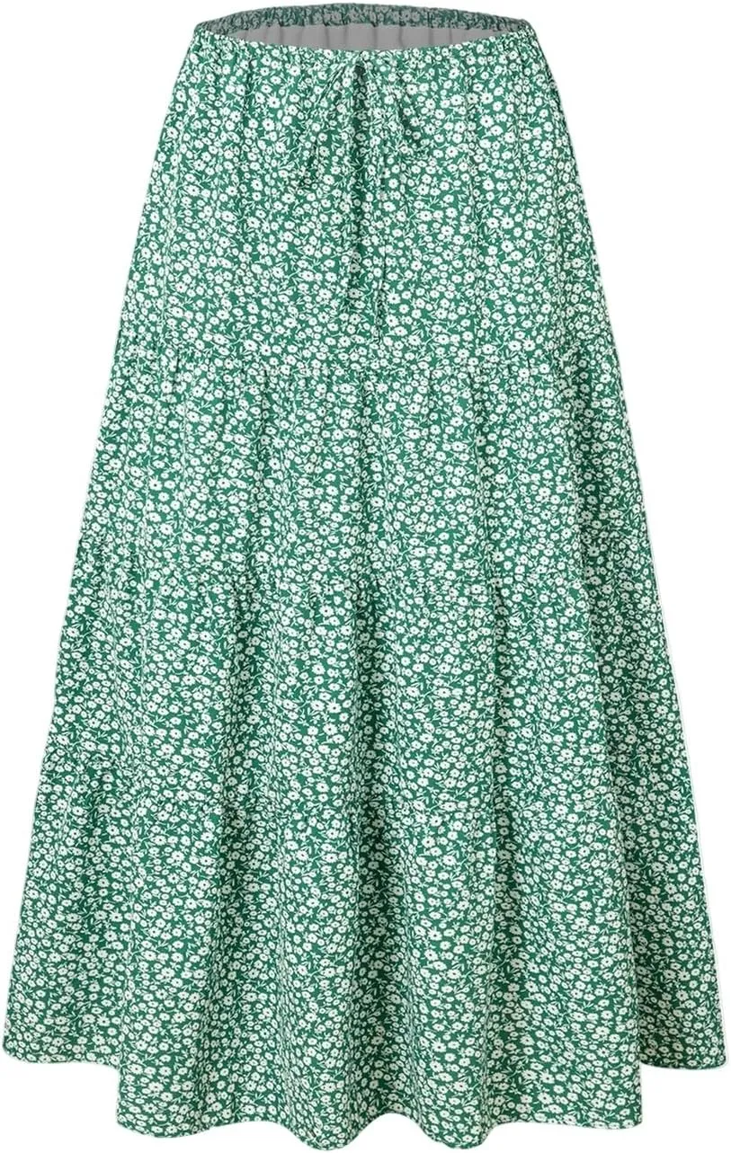 Maxi Skirt with Slit for Women High Waist Boho Flowy Long Skirt Elegant A-Line