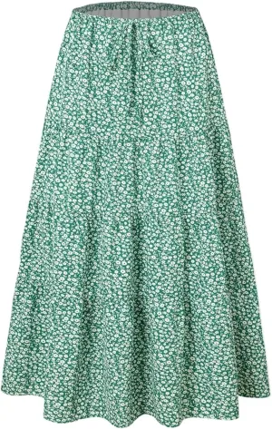 Maxi Skirt with Slit for Women High Waist Boho Flowy Long Skirt Elegant A-Line