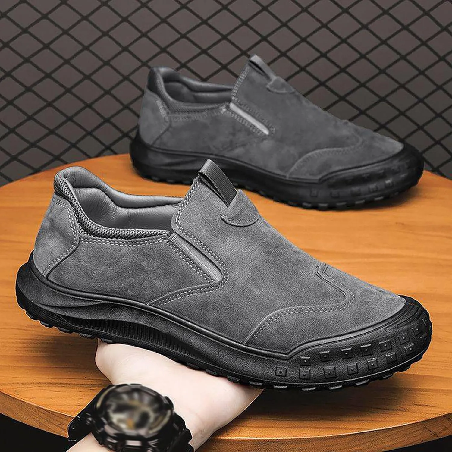 Men's Slip on Walking Shoes Casual Dressy PU Leather Memory Foam Breathable Fashion Sneakers Non Slip Arch Support Vacation Training Gym Shoes Wide Width