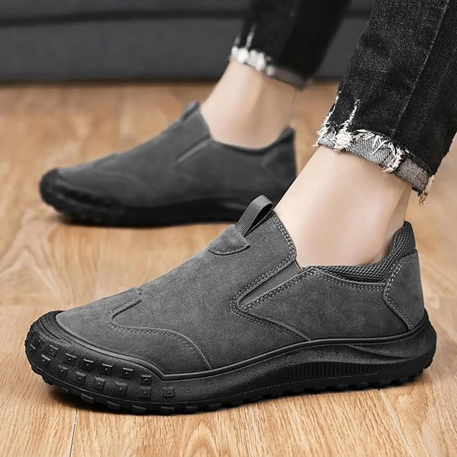 Men's Slip on Walking Shoes Casual Dressy PU Leather Memory Foam Breathable Fashion Sneakers Non Slip Arch Support Vacation Training Gym Shoes Wide Width
