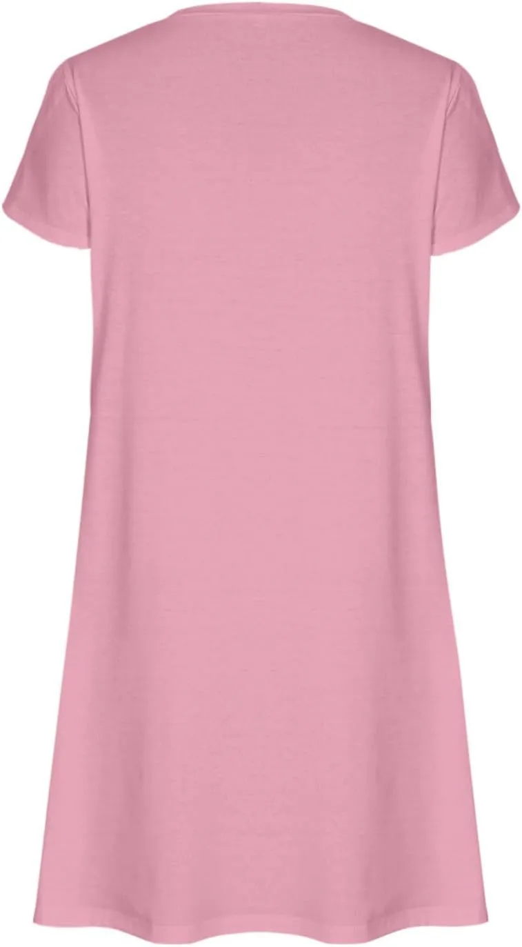 Mini Dresses for Women Casual V-Neck Short Sleeve Sundresses Ladies Fashion Summer Beach Short Dress with Pockets