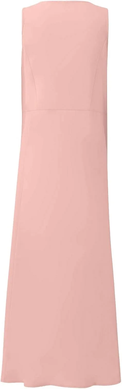 Modest Dresses for Women Casual Cocktail Dresses Summer Sleeveless Linen Pocket Dress Crewneck Solid Colour Dress